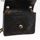 CHANEL Matelasse Chain Shoulder Bag Lamb Skin Gold Black CC Auth 158863SAV-20