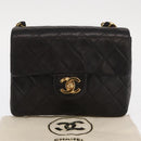 CHANEL Matelasse Chain Shoulder Bag Lamb Skin Gold Black CC Auth 158863SAV-12