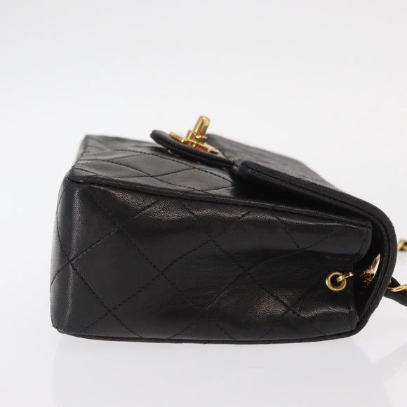 CHANEL Matelasse Chain Shoulder Bag Lamb Skin Gold Black CC Auth 158863SAV
