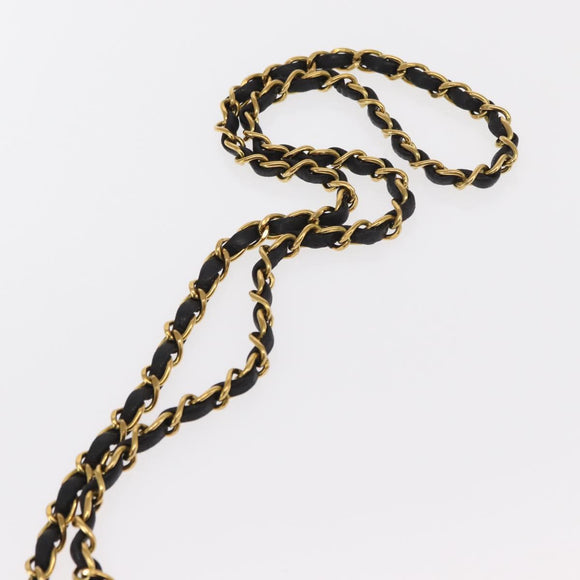 CHANEL Matelasse Chain Shoulder Bag Lamb Skin Gold Black CC Auth 158863SAV