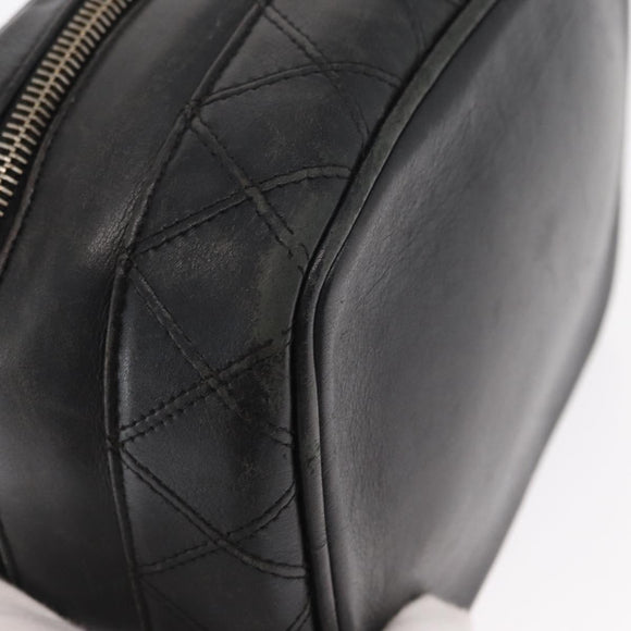 CHANEL Bicolore Vanity Hand Bag Lamb Skin Black Gold CC Auth 158864
