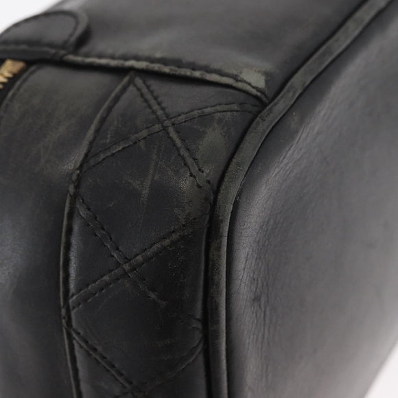 CHANEL Bicolore Vanity Hand Bag Lamb Skin Black Gold CC Auth 158864
