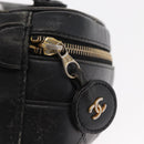 CHANEL Bicolore Vanity Hand Bag Lamb Skin Black Gold CC Auth 158864-9