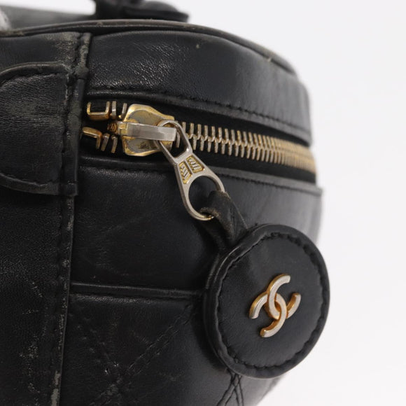 CHANEL Bicolore Vanity Hand Bag Lamb Skin Black Gold CC Auth 158864