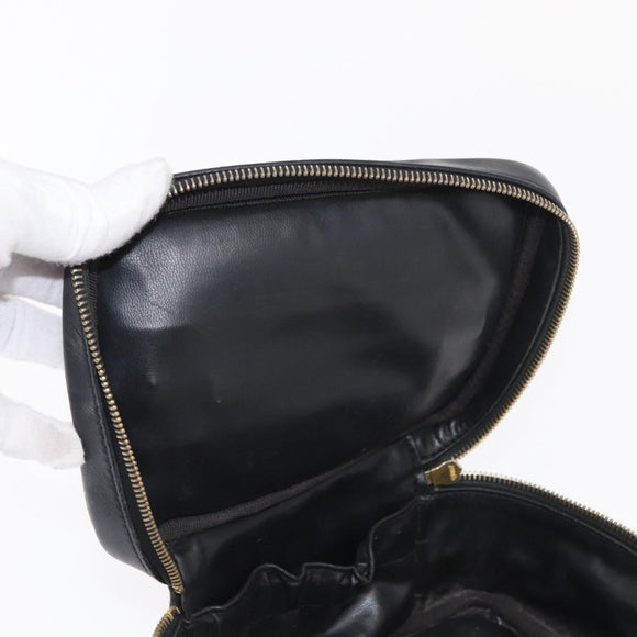 CHANEL Bicolore Vanity Hand Bag Lamb Skin Black Gold CC Auth 158864