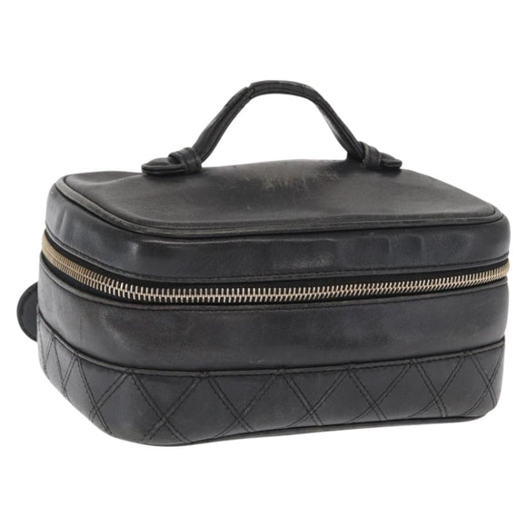 CHANEL Bicolore Vanity Hand Bag Lamb Skin Black Gold CC Auth 158864