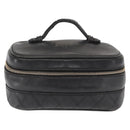 CHANEL Bicolore Vanity Hand Bag Lamb Skin Black Gold CC Auth 158864-13