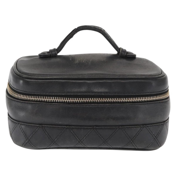 CHANEL Bicolore Vanity Hand Bag Lamb Skin Black Gold CC Auth 158864