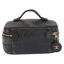CHANEL Bicolore Vanity Hand Bag Lamb Skin Black Gold CC Auth 158864-2