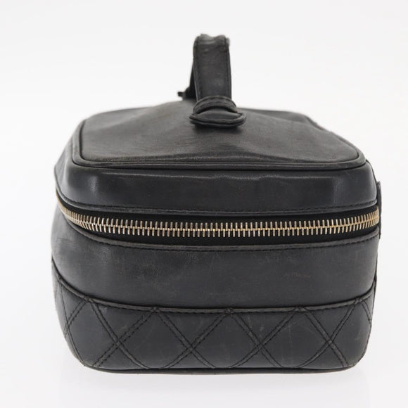 CHANEL Bicolore Vanity Hand Bag Lamb Skin Black Gold CC Auth 158864