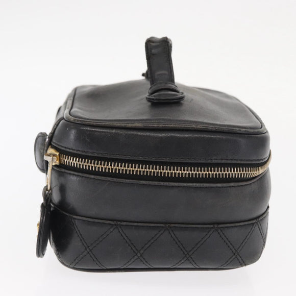 CHANEL Bicolore Vanity Hand Bag Lamb Skin Black Gold CC Auth 158864