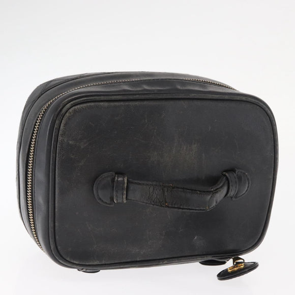 CHANEL Bicolore Vanity Hand Bag Lamb Skin Black Gold CC Auth 158864