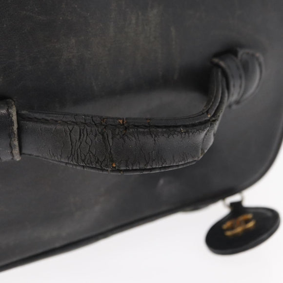 CHANEL Bicolore Vanity Hand Bag Lamb Skin Black Gold CC Auth 158864