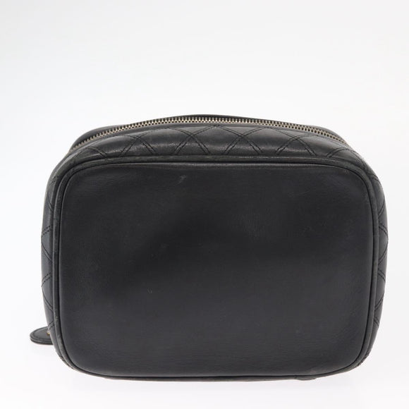 CHANEL Bicolore Vanity Hand Bag Lamb Skin Black Gold CC Auth 158864