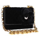 CHANEL Matelasse Chain Camelia Shoulder Bag Velor Black Gold CC Auth 158865V-1