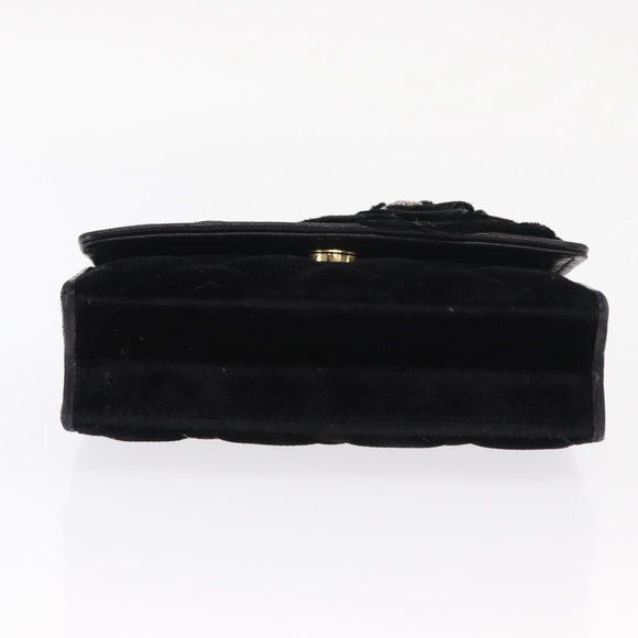 CHANEL Matelasse Chain Camelia Shoulder Bag Velor Black Gold CC Auth 158865V