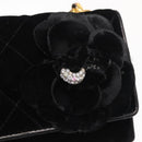 CHANEL Matelasse Chain Camelia Shoulder Bag Velor Black Gold CC Auth 158865V-15
