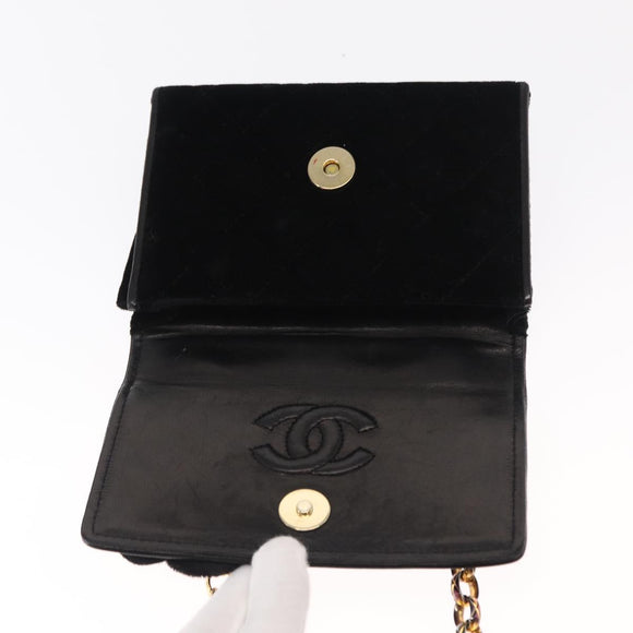 CHANEL Matelasse Chain Camelia Shoulder Bag Velor Black Gold CC Auth 158865V