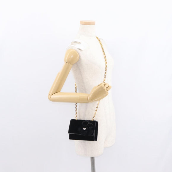 CHANEL Matelasse Chain Camelia Shoulder Bag Velor Black Gold CC Auth 158865V