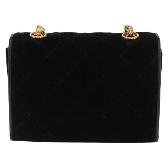 CHANEL Matelasse Chain Camelia Shoulder Bag Velor Black Gold CC Auth 158865V