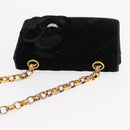 CHANEL Matelasse Chain Camelia Shoulder Bag Velor Black Gold CC Auth 158865V-6