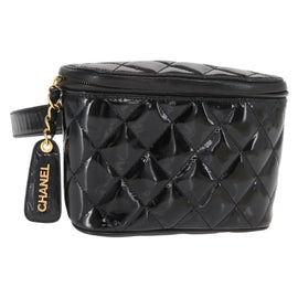 CHANEL Matelasse Waist bag Patent leather Black Gold CC Auth 158866SAV