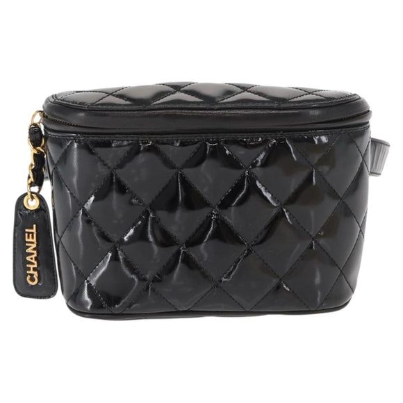 CHANEL Matelasse Waist bag Patent leather Black Gold CC Auth 158866SAV
