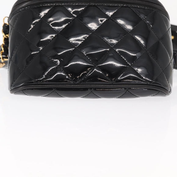CHANEL Matelasse Waist bag Patent leather Black Gold CC Auth 158866SAV