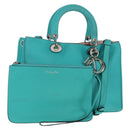 Christian Dior Diorissimo Bag Leather 2way Turquoise Blue Silver Auth 158870V-1