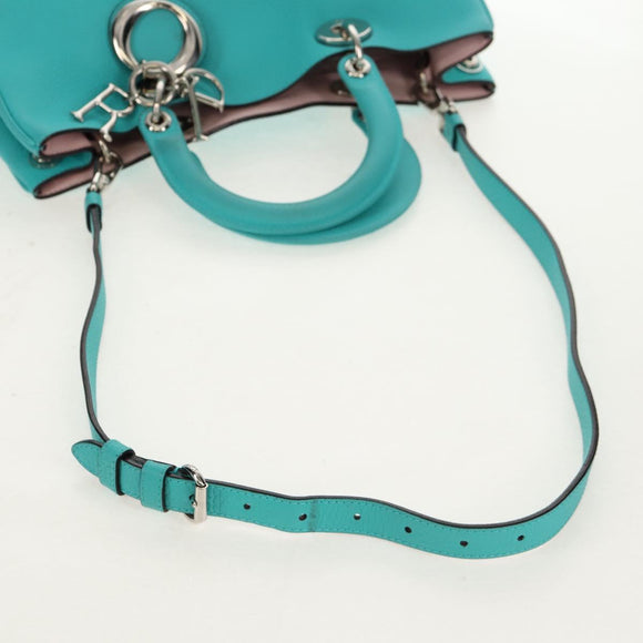 Christian Dior Diorissimo Bag Leather 2way Turquoise Blue Silver Auth 158870V