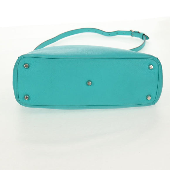 Christian Dior Diorissimo Bag Leather 2way Turquoise Blue Silver Auth 158870V