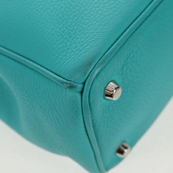 Christian Dior Diorissimo Bag Leather 2way Turquoise Blue Silver Auth 158870V