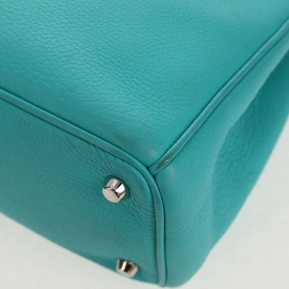 Christian Dior Diorissimo Bag Leather 2way Turquoise Blue Silver Auth 158870V