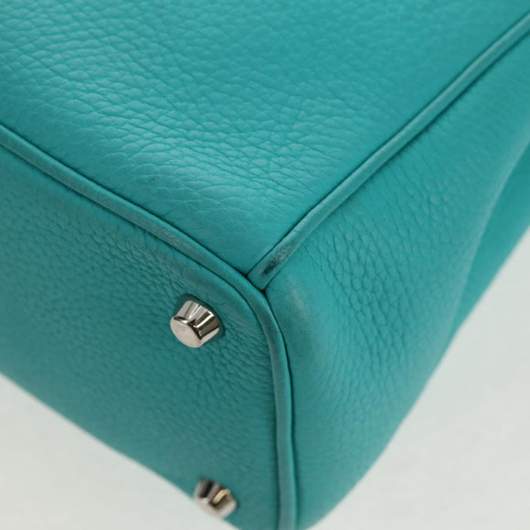 Christian Dior Diorissimo Bag Leather 2way Turquoise Blue Silver Auth 158870V