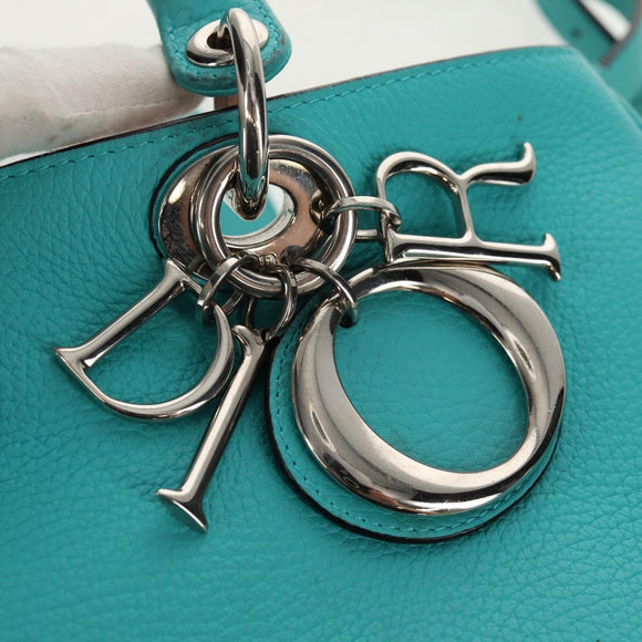 Christian Dior Diorissimo Bag Leather 2way Turquoise Blue Silver Auth 158870V