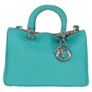 Christian Dior Diorissimo Bag Leather 2way Turquoise Blue Silver Auth 158870V-2