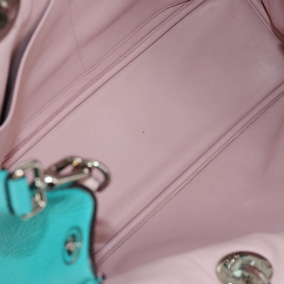 Christian Dior Diorissimo Bag Leather 2way Turquoise Blue Silver Auth 158870V