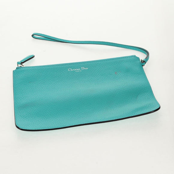 Christian Dior Diorissimo Bag Leather 2way Turquoise Blue Silver Auth 158870V