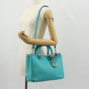 Christian Dior Diorissimo Bag Leather 2way Turquoise Blue Silver Auth 158870V-30