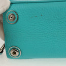 Christian Dior Diorissimo Bag Leather 2way Turquoise Blue Silver Auth 158870V-5