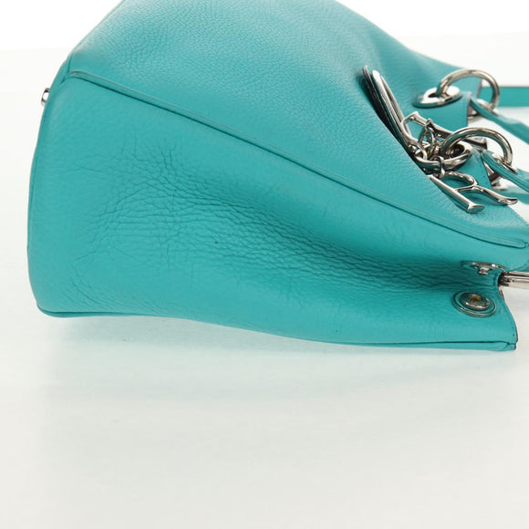 Christian Dior Diorissimo Bag Leather 2way Turquoise Blue Silver Auth 158870V