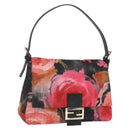 FENDI Zucchino Canvas Mamma Baguette Shoulder Bag Red Gold Auth 158873SM-1