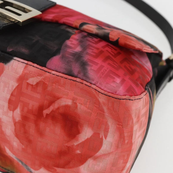 FENDI Zucchino Canvas Mamma Baguette Shoulder Bag Red Gold Auth 158873SM