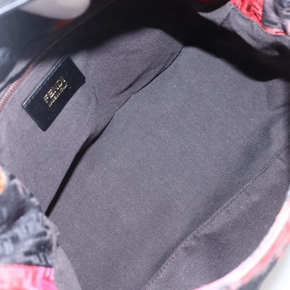 FENDI Zucchino Canvas Mamma Baguette Shoulder Bag Red Gold Auth 158873SM