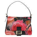 FENDI Zucchino Canvas Mamma Baguette Shoulder Bag Red Gold Auth 158873SM-2