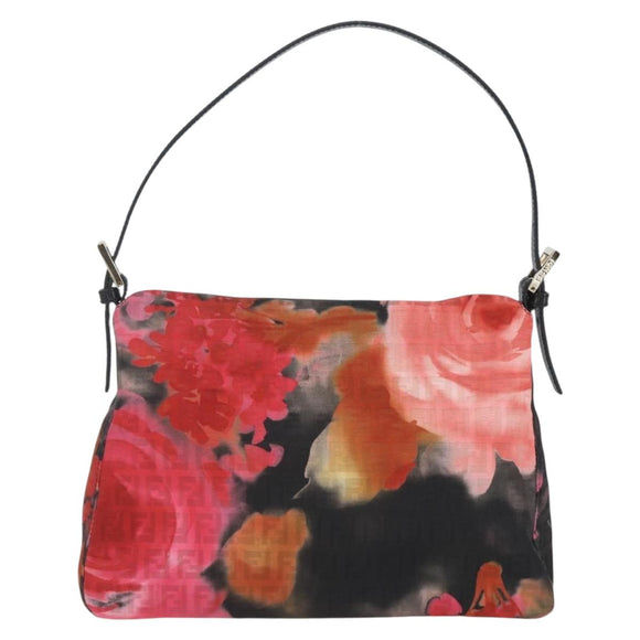 FENDI Zucchino Canvas Mamma Baguette Shoulder Bag Red Gold Auth 158873SM