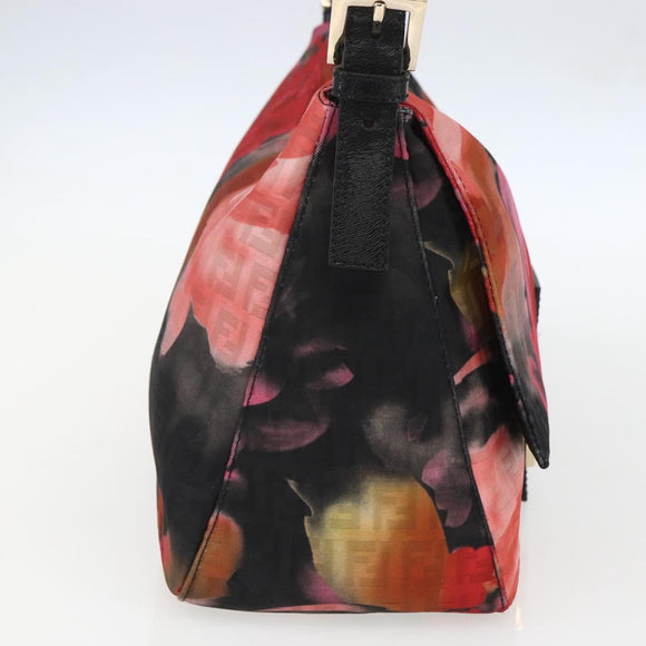 FENDI Zucchino Canvas Mamma Baguette Shoulder Bag Red Gold Auth 158873SM