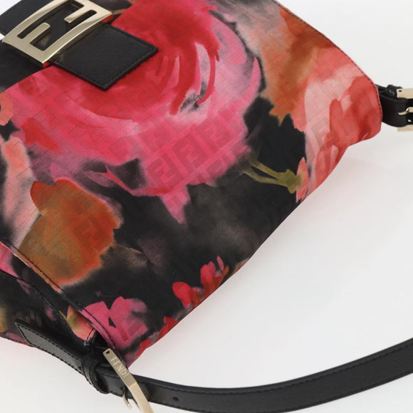 FENDI Zucchino Canvas Mamma Baguette Shoulder Bag Red Gold Auth 158873SM