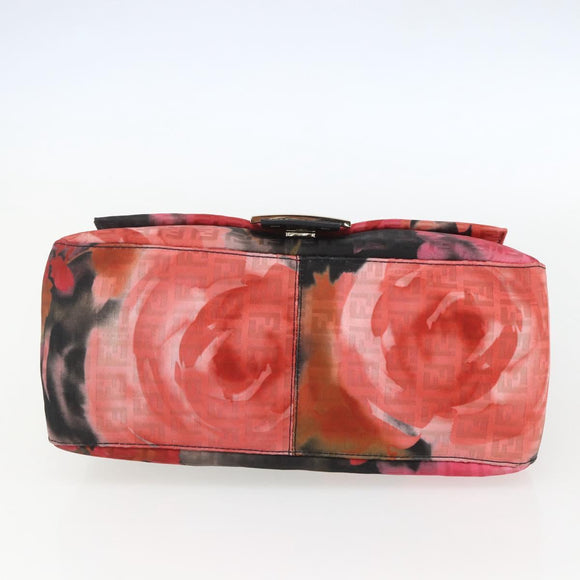 FENDI Zucchino Canvas Mamma Baguette Shoulder Bag Red Gold Auth 158873SM