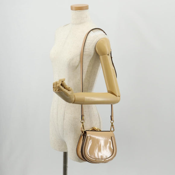 Chloe Nile Hand Bag Enamel 2way Beige Gold Auth 158874V